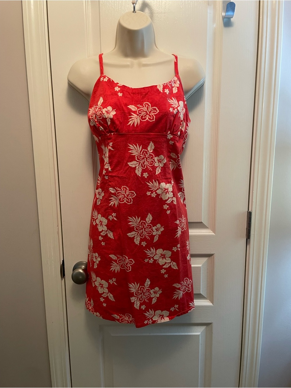 Red Orange Floral Spaghetti-Strap Mini Dress